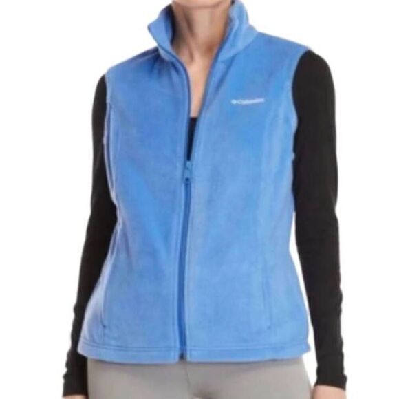 Columbia Royal Blue Fleece Vest Side Pockets Full Zip Up Woman Size L Casual - Picture 1 of 8